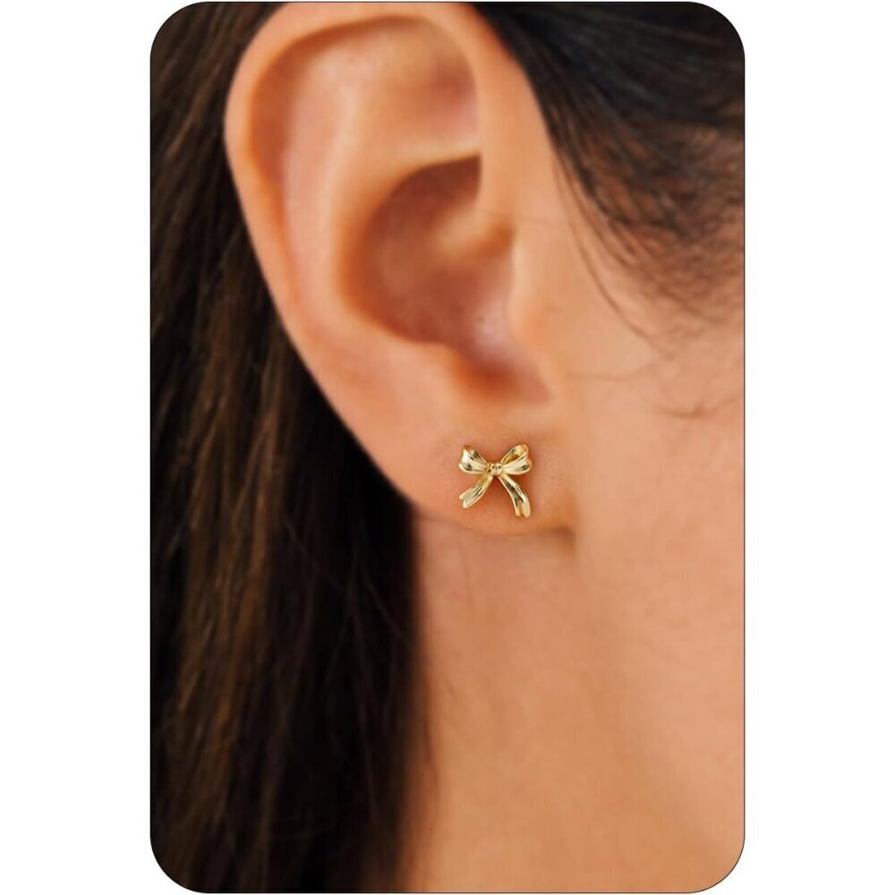 Gold Bow Earrings 14K Gold Plated Dainty Minimalist Stud Jewelry for Women